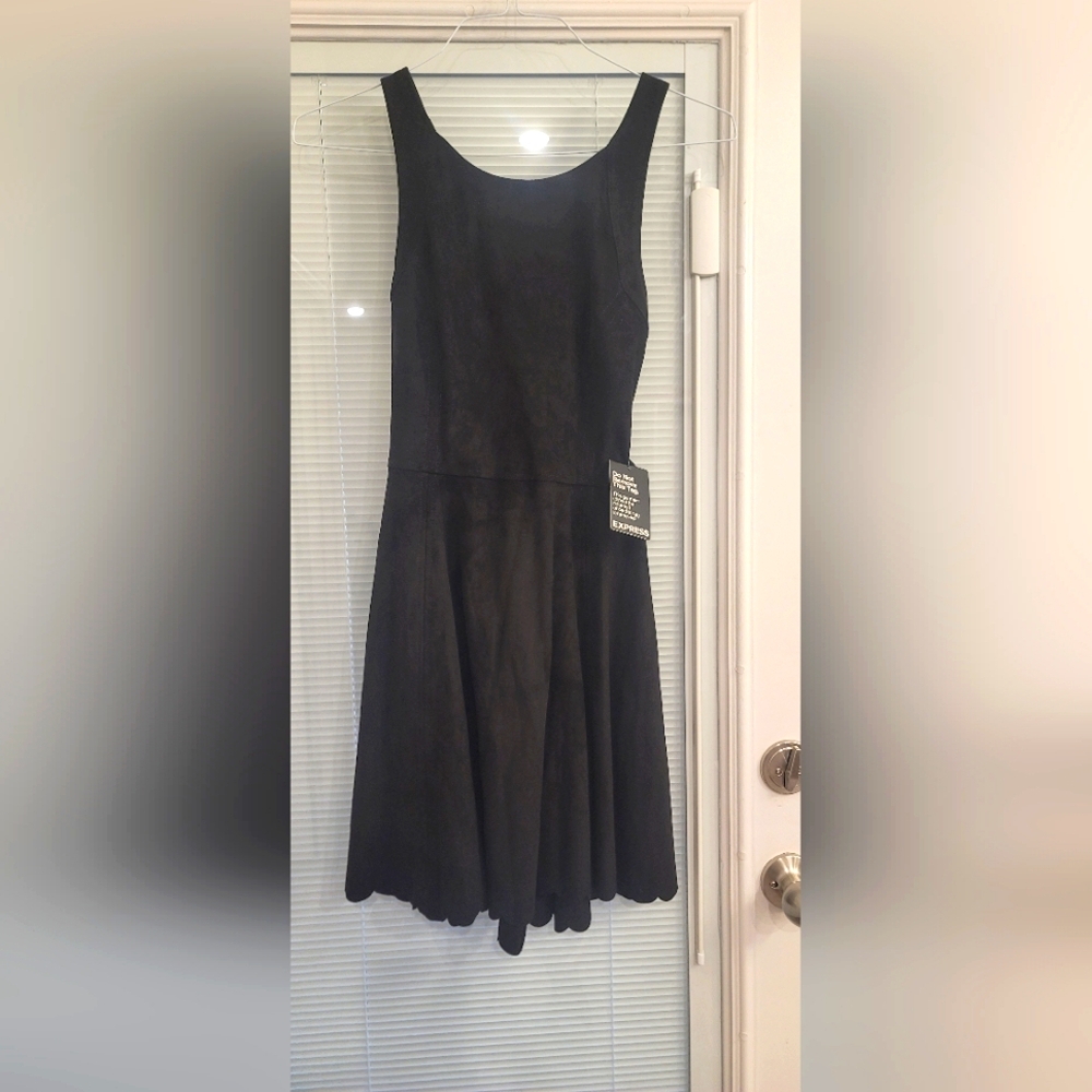 NWT Black Faux Suede Express Fit and Flare Dress Medium